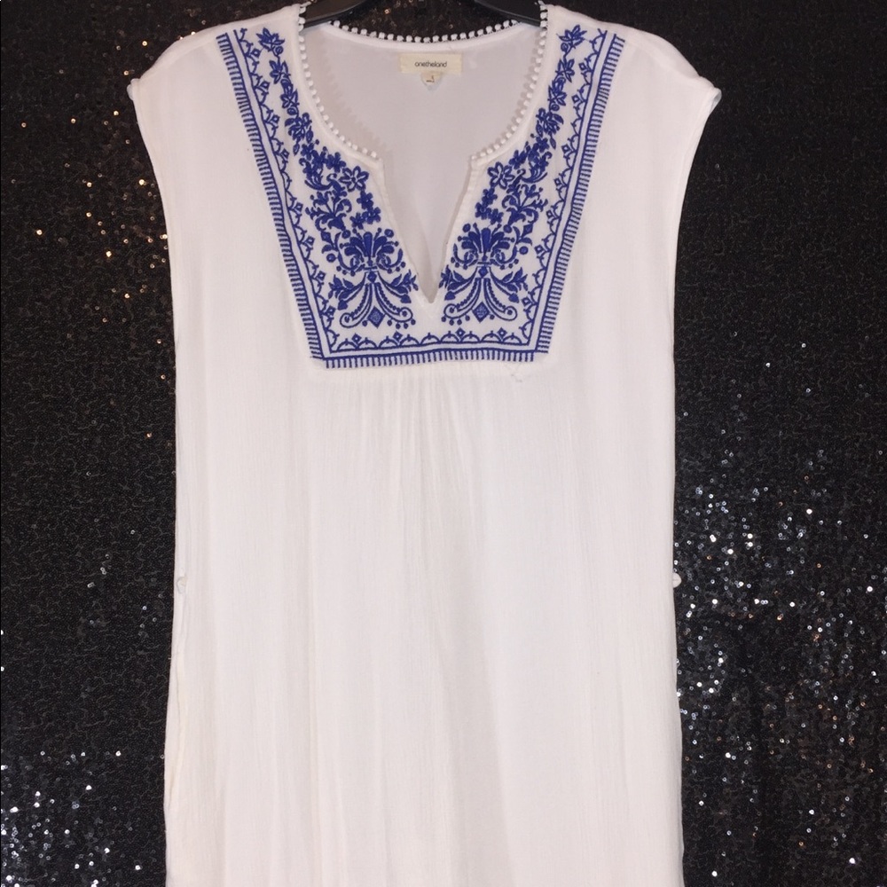 White and blue boho dress